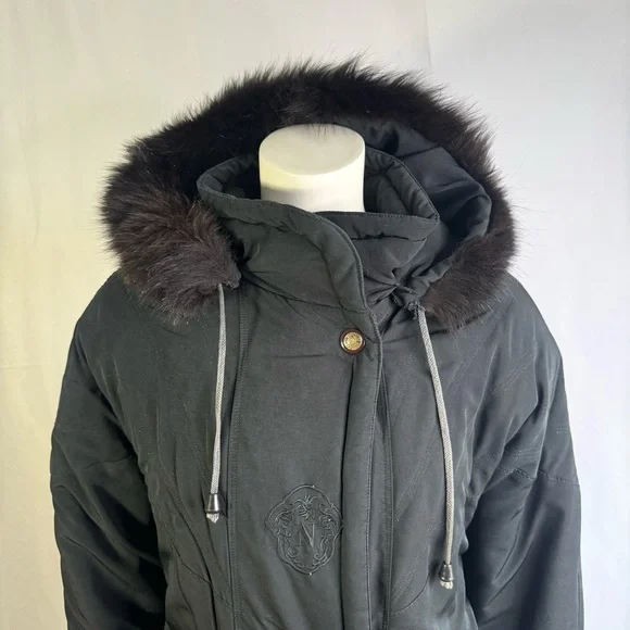 NUAGE BLACK PARKA COAT OVERSIZED JACKET FAUX FUR VINTAGE COAT XS - Picture 9 of 15